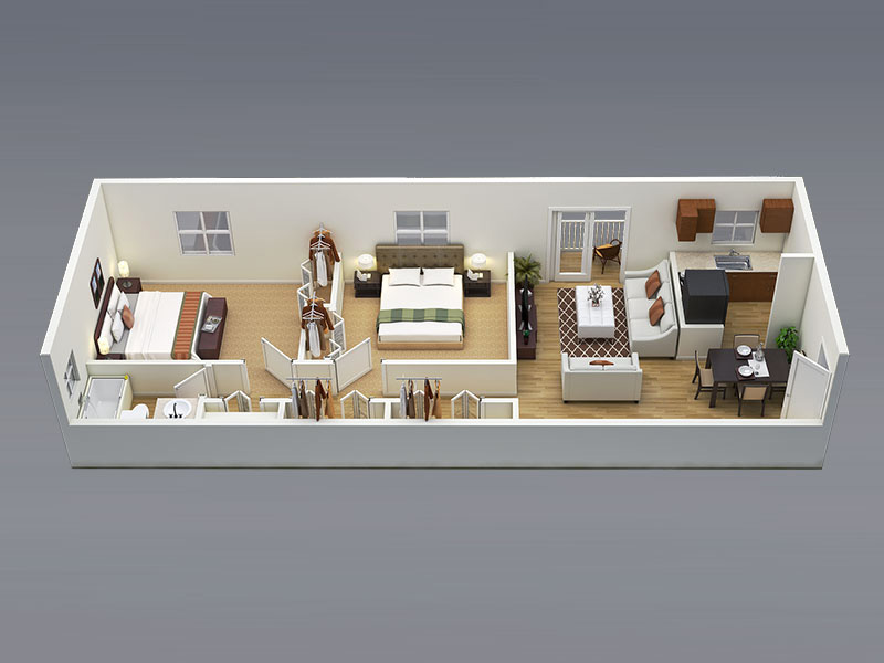 3D Floor Plan 1Bed 1Bath